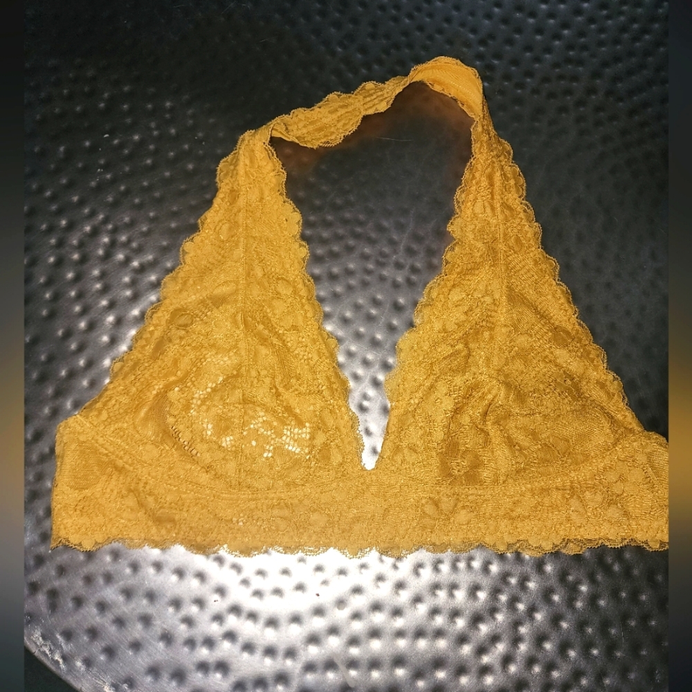 Free People Yellow Lace Halter Bralette Top Festival Boho Women’s Sz Xlarge